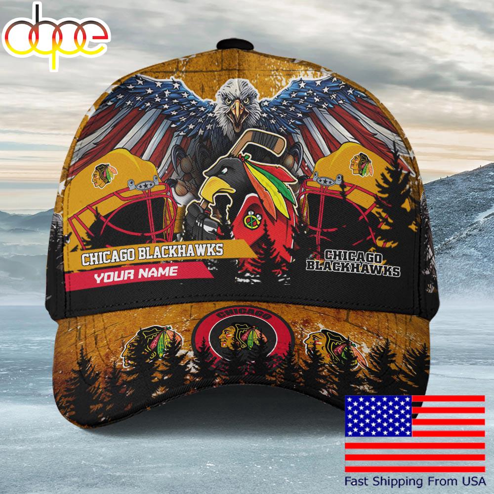 NHL Chicago Blackhawks Mascot Logo Custom Name Baseball Cap