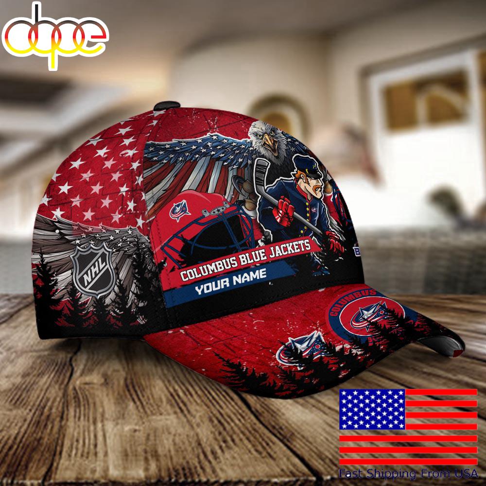 NHL Columbus Blue Jackets Mascot Logo Custom Name Baseball Cap