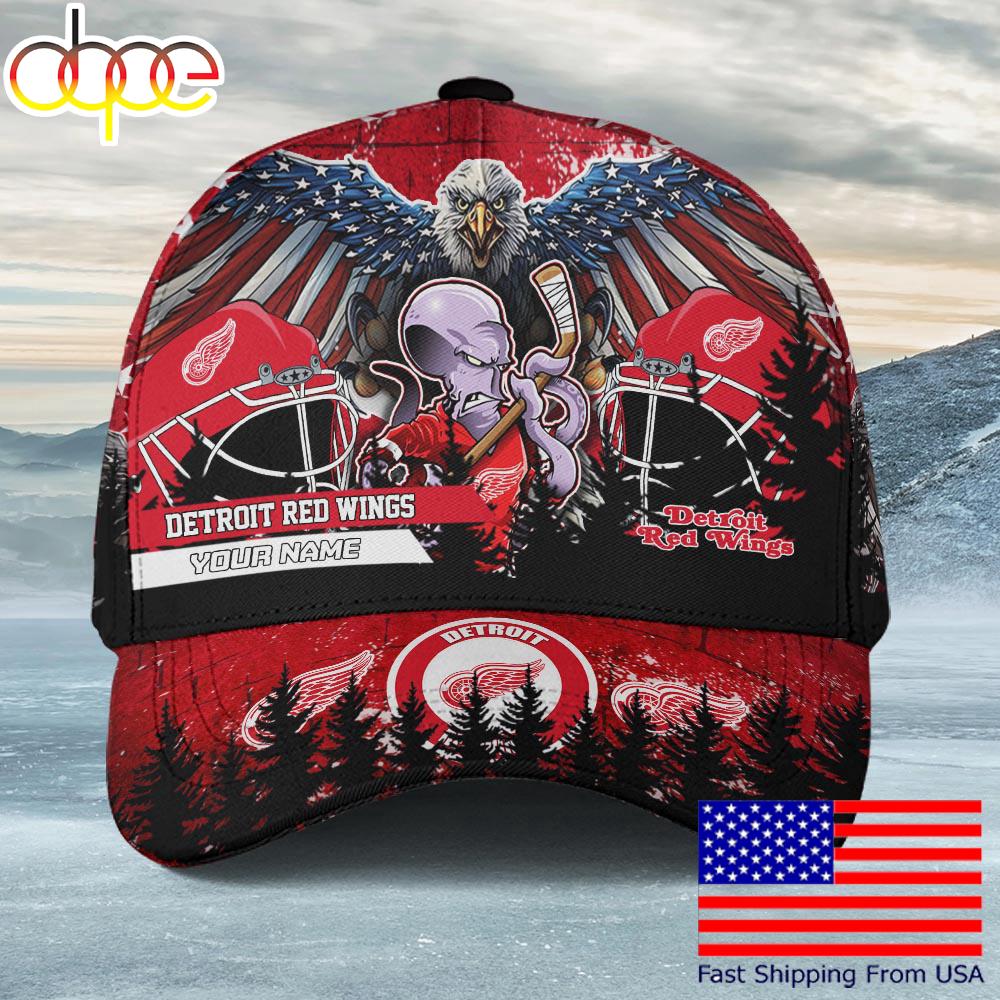 NHL Detroit Red Wings Mascot Logo Custom Name Baseball Cap