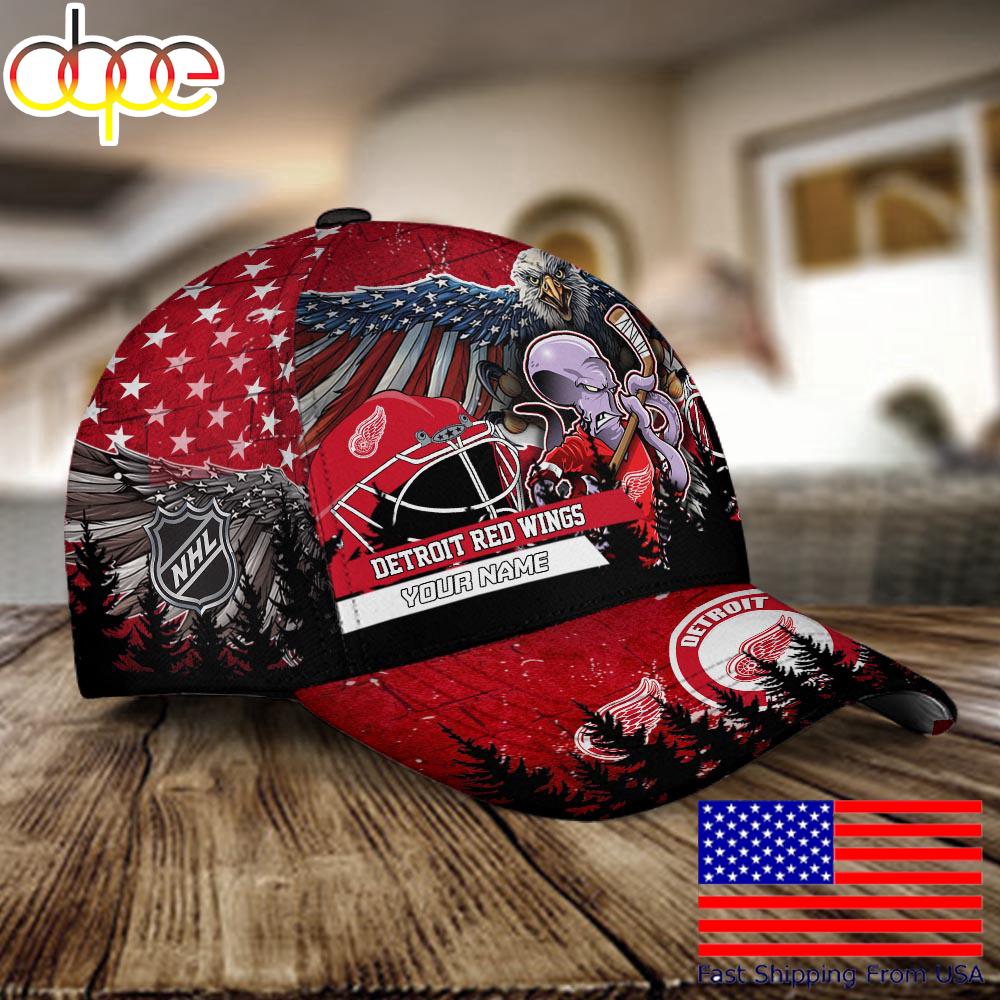 NHL Detroit Red Wings Mascot Logo Custom Name Baseball Cap