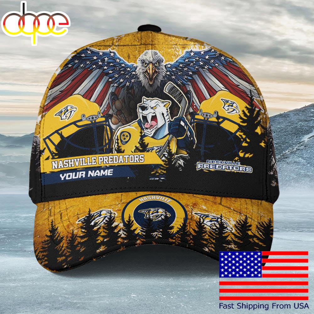 NHL Nashville Predators Mascot Logo Custom Name Baseball Cap