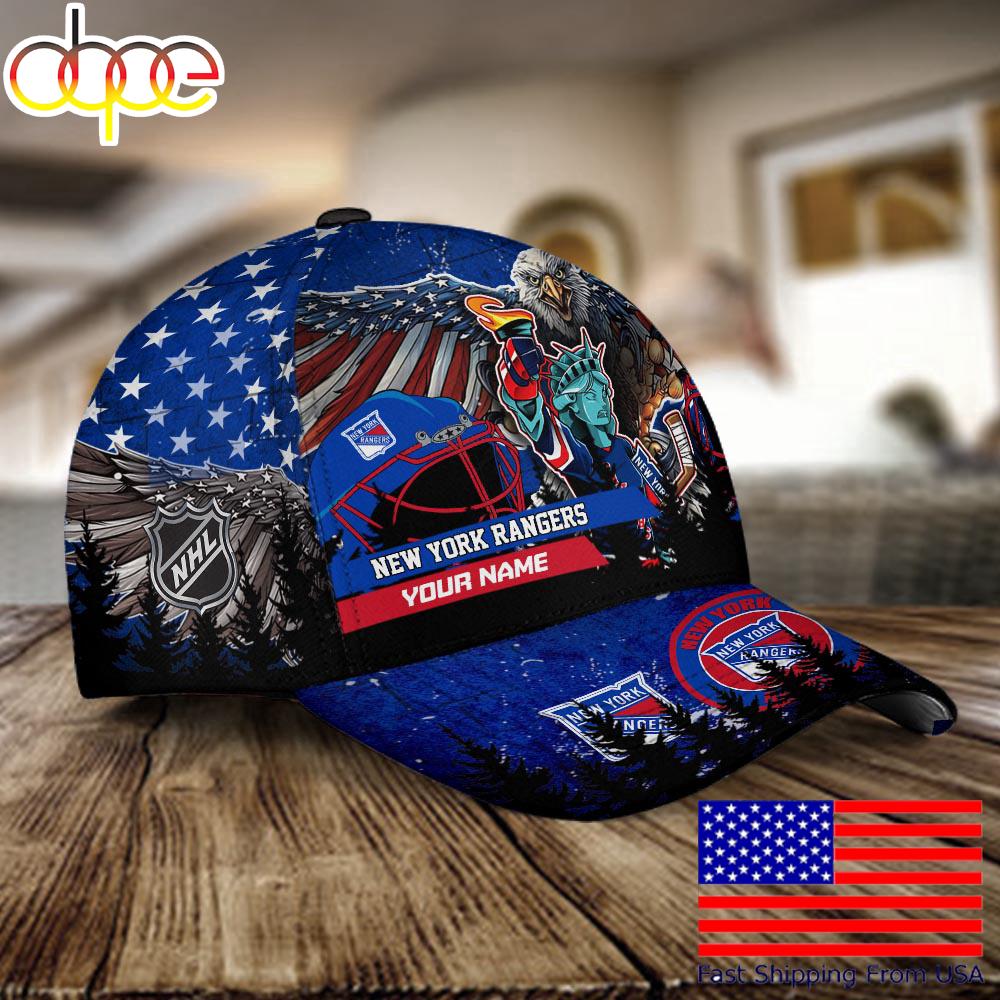 NHL New York Rangers Mascot Logo Custom Name Baseball Cap
