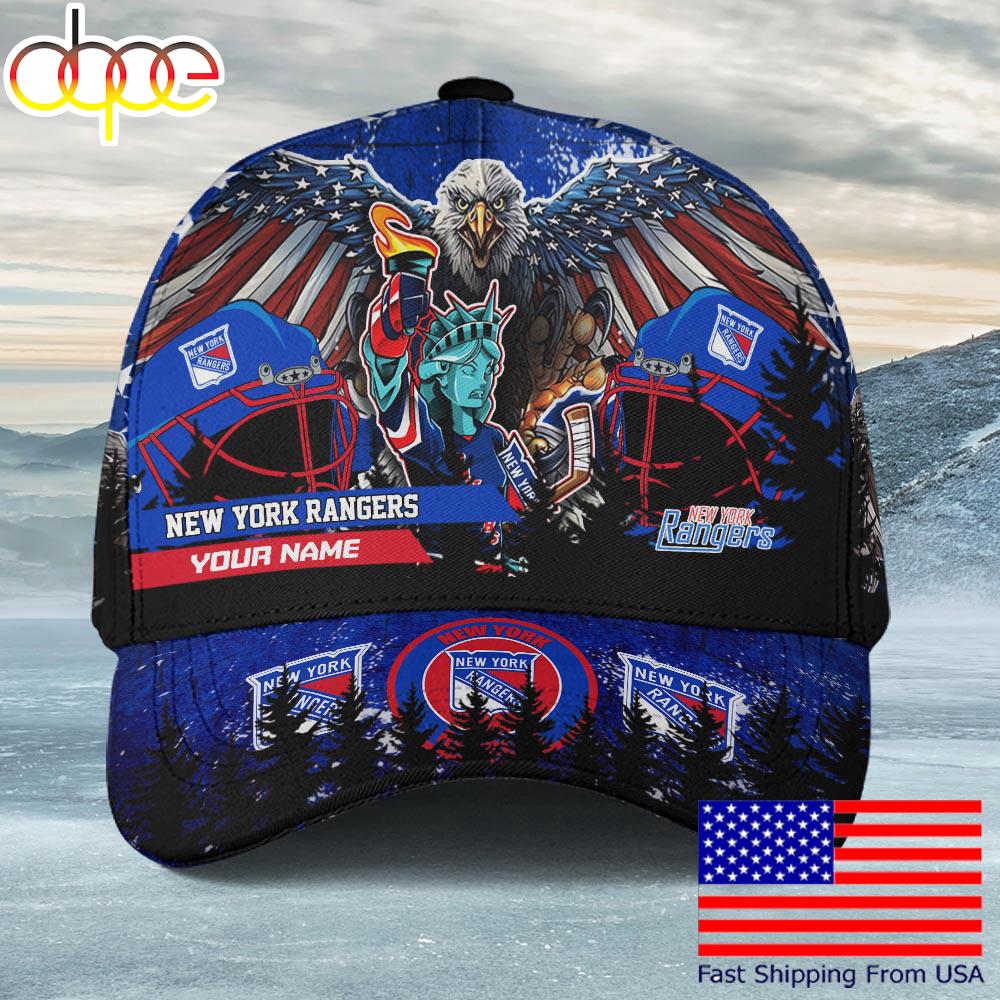 NHL New York Rangers Mascot Logo Custom Name Baseball Cap