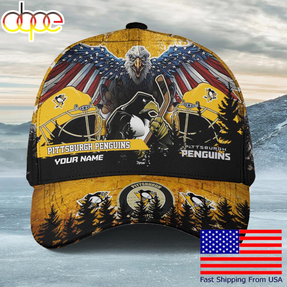 NHL Pittsburgh Penguins Mascot Logo Custom Name Baseball Cap