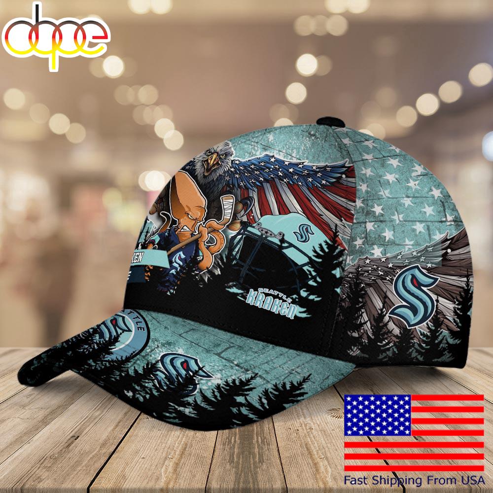 NHL Seattle Kraken Mascot Logo Custom Name Baseball Cap