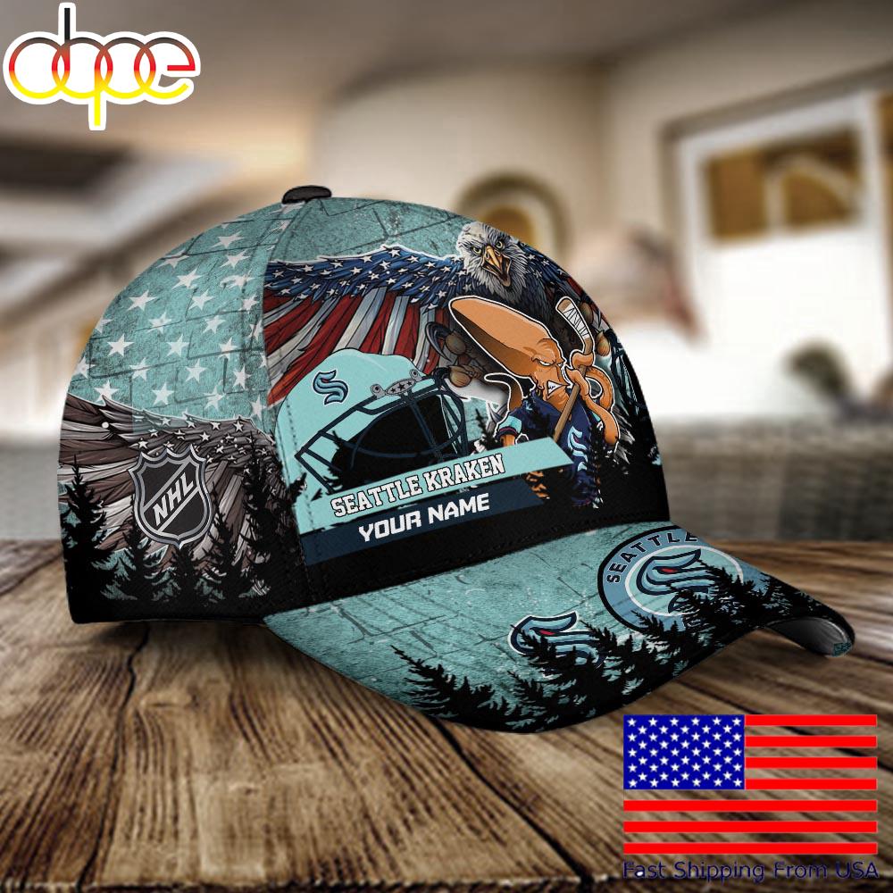NHL Seattle Kraken Mascot Logo Custom Name Baseball Cap