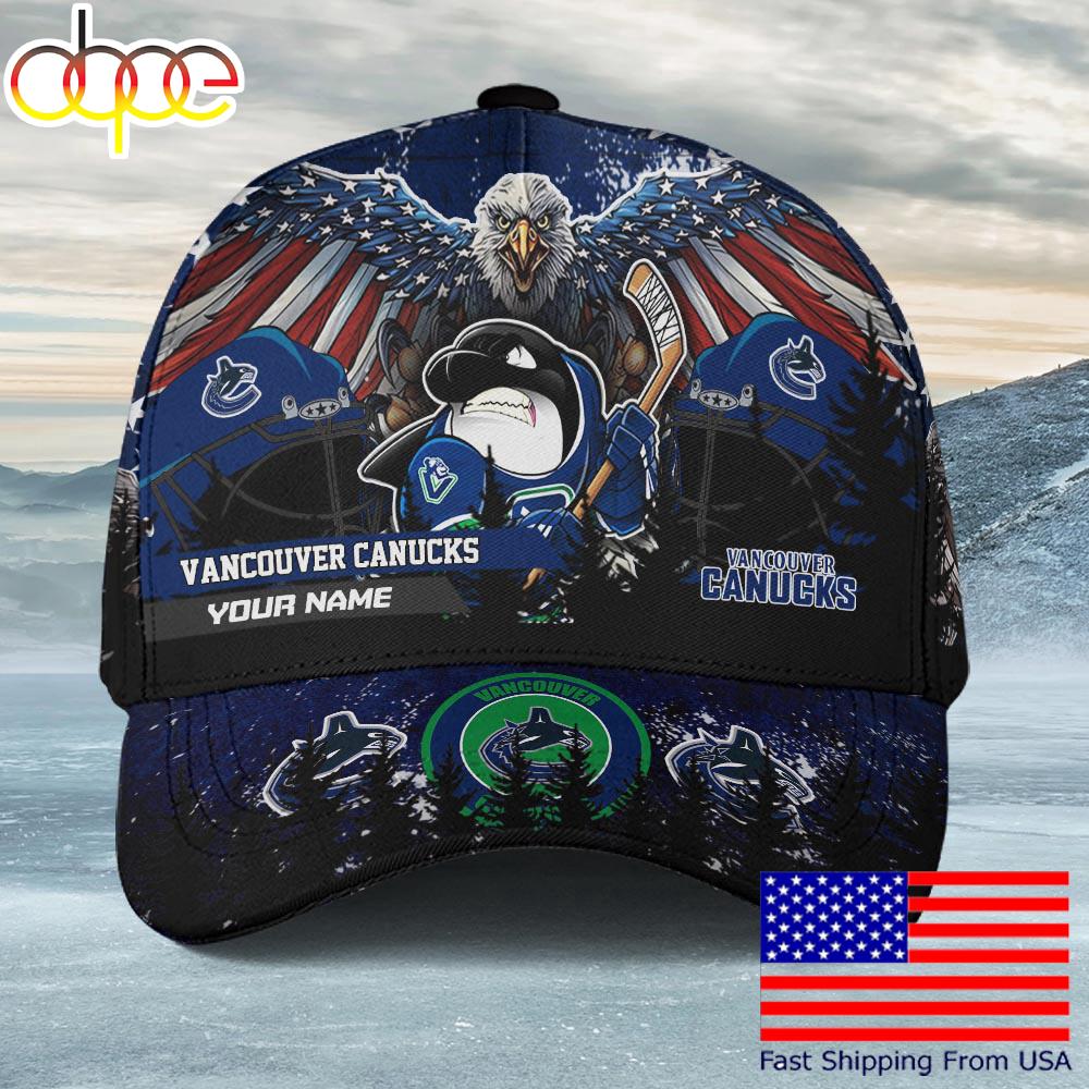 NHL Vancouver Canucks Mascot Logo Custom Name Baseball Cap