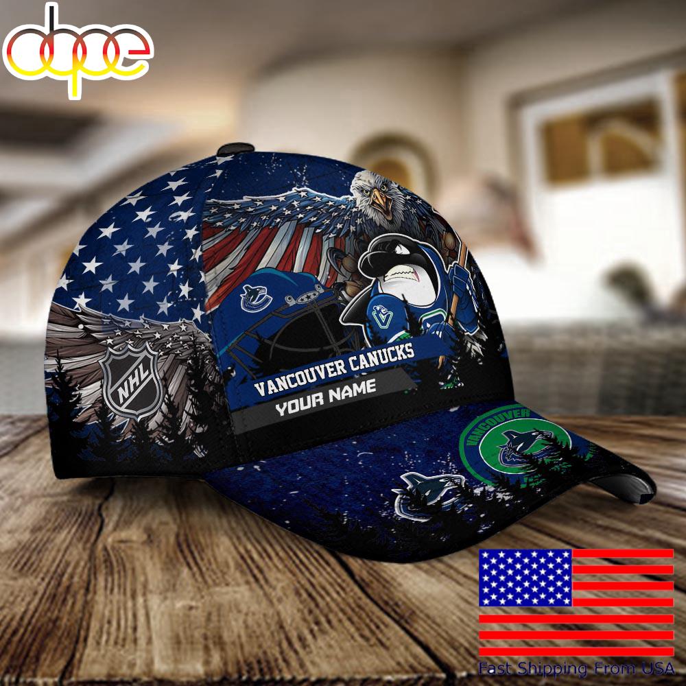 NHL Vancouver Canucks Mascot Logo Custom Name Baseball Cap