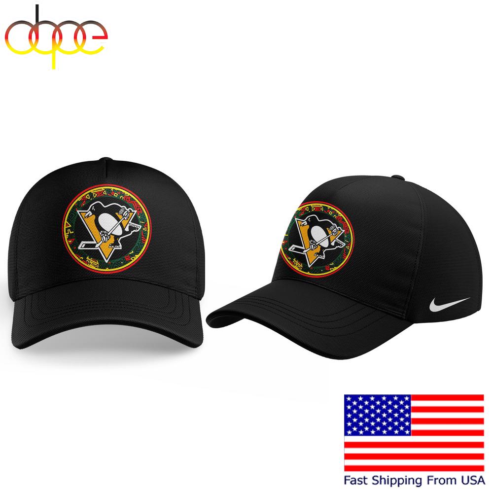 Pittsburgh Penguins Black Hockey History Night Baseball Cap