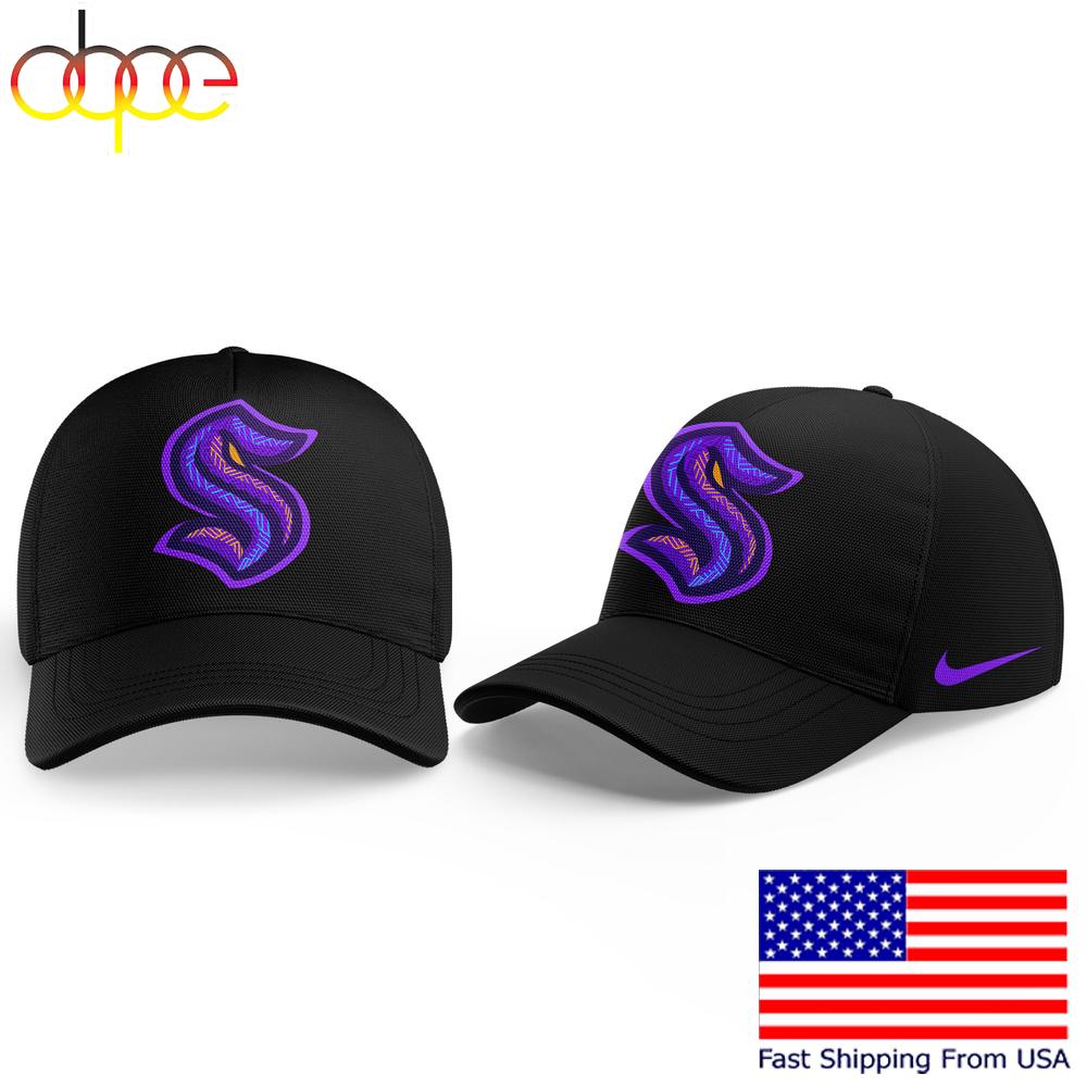 Seattle Kraken Black Hockey History Night Baseball Cap