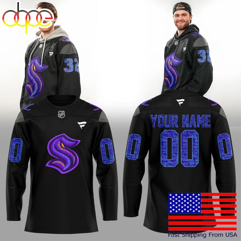Seattle Kraken Black Hockey History Night Custom Name Hockey Jersey
