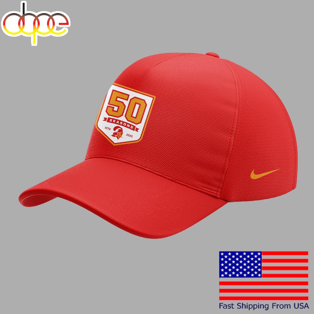 Tampa Bay Buccaneers Football Limited 50 Seasons Logo Red Cap