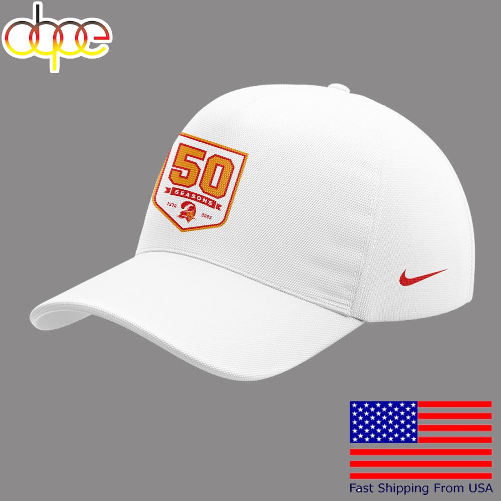 Tampa Bay Buccaneers Football Limited 50 Seasons Logo White Cap