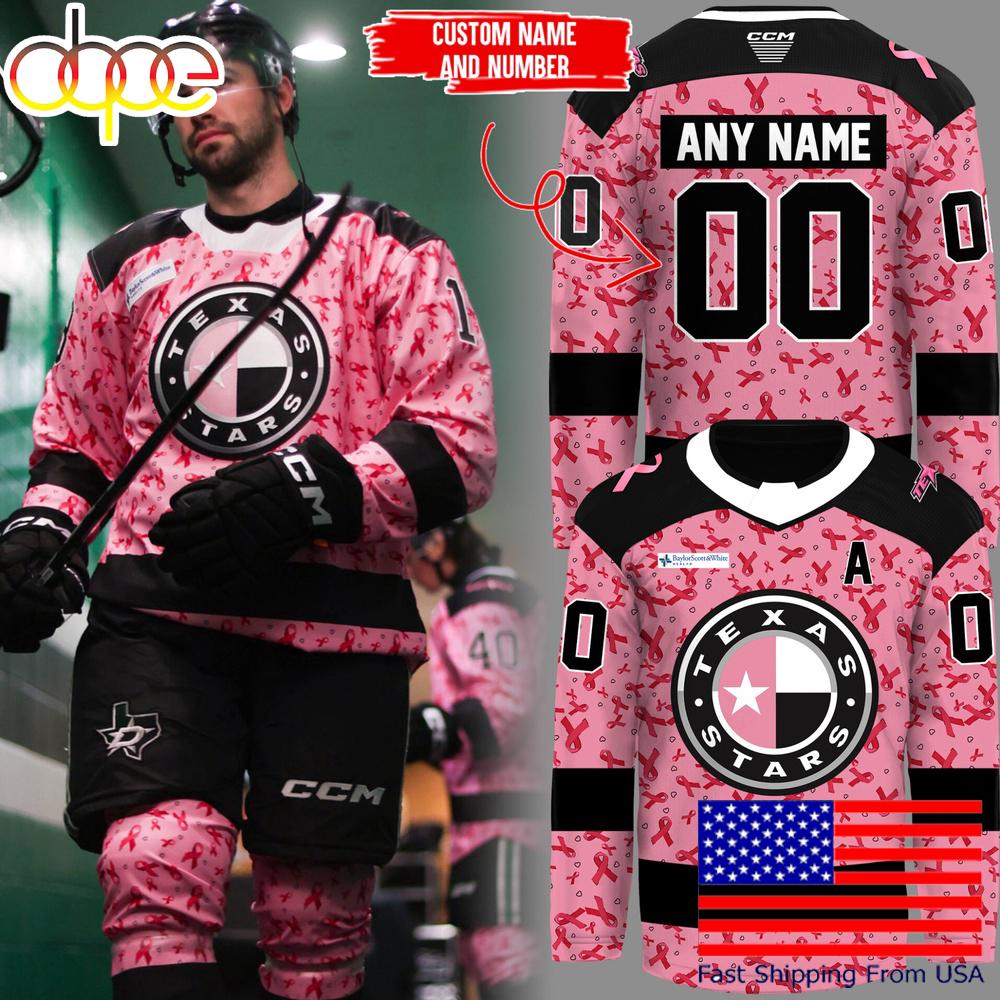 Texas Stars ECHL 2025 Limited Fight Cancer Custom Hockey Jersey